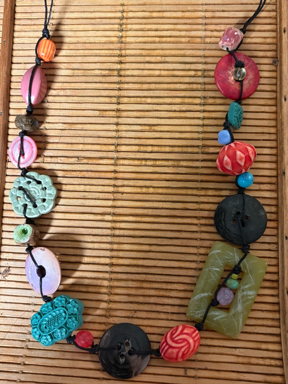 Boho Multicolor Heavy Beaded Necklace or Belt with Red /Blue Accent Earrings